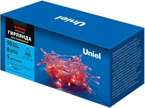 Гирлянда светодиодная, 5м. 50 светодиодов. красный свет ULD-S0500-050/DTA RED IP20