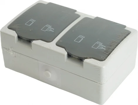 Розетка двойная с заземлением и защитной крышкой (серый,графит) Stekker Велена 32754