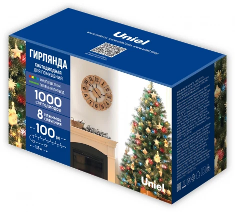 Гирлянда светодиодная. 100м. 1000 светодиодов. Разноцветный свет. ULD ULD-S10000-1000/DGA MULTI IP20 Uniel