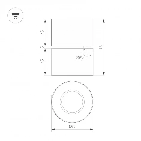 Спот светодиодный SP-POINT-SURFACE-R85-12W Warm3200-MIX (BK, 36 deg, 230V) (Arlight, IP20 Металл) 058606