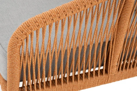 "Канны" диван 2-местный плетеный из роупа, каркас алюминий светло-серый (RAL7035) муар, роуп оранжевый меланж круглый, ткань светло-серая 4SIS арт.УТ-00009475