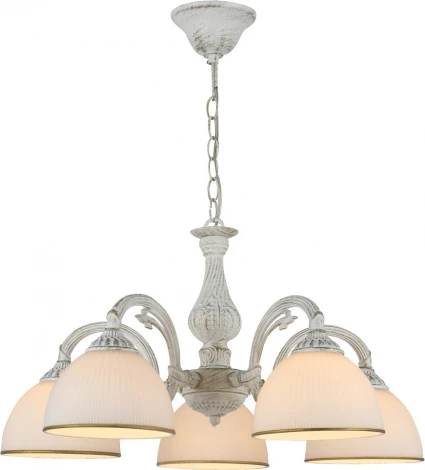 Подвесная люстра Escada Ballad 2134/5S White 5x40Вт E27, металл/стекло, белый с патиной, белый матовый плафон (220V, на цепи)