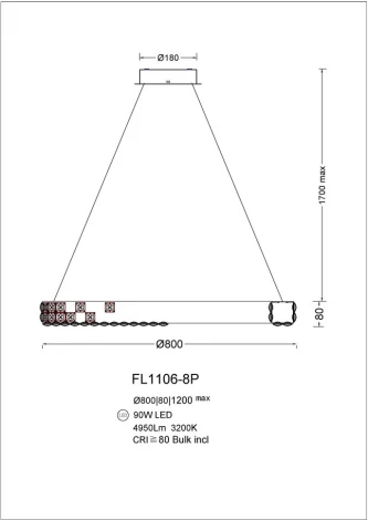 Подвесная люстра Fluorite Elegance FL1106-8P (LED, 220V, на тросе, кольцо)