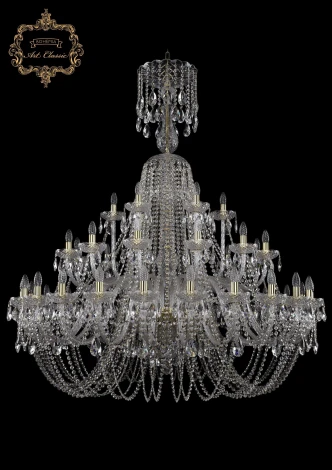 Подвесная большая люстра Art Classic 11.11 11.11.24+12+6.530.XL-160.Gd.Sp (220V, хрусталь, на цепи, подсвечник, свеча)
