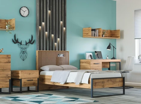 Кровать Woodville Iris 90х200 металл дуб вотан / черный муар арт.406519