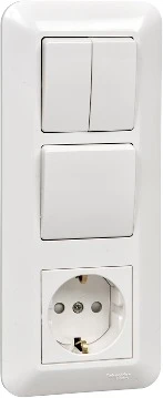 Розетка встраиваемая с заземлением с одноклавишным и двухклавишным выключателем (белый) Systeme Electric Prima BK2VR-008A-BI
