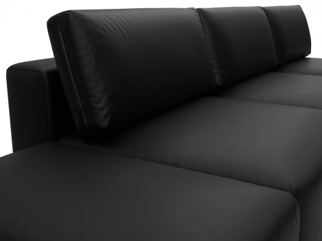 Диван угловой модульный с пуфом Лига-060 НПБ Лонг угол универсальный (ЛДСП,Брус,Фанера/Пластик/Экокожа/Черный) Лига Диванов 130070