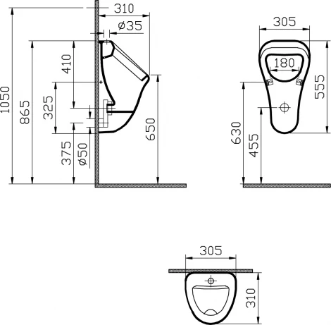 Писсуар VitrA Arkitekt 6202B003-0198 подвесной, с внешним подводом воды