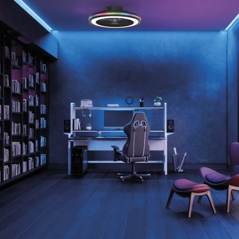 Потолочная люстра RGB светодиодная с вентилятором Mantra Gamer 8292 (220V, пульт управления, круглые)