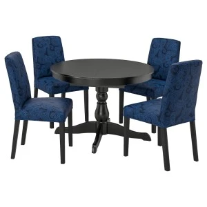 ИНГАТОРП / БЕРГМУНД Стол и 4 стула, черный, Квильсфорс темно-синий/синий