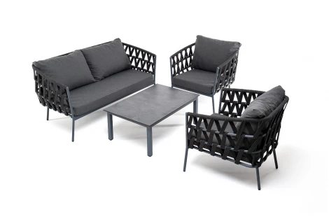 Лаунж-зона 4-местная плетеная из роупа (веревки), каркас алюминиевый серый, роуп темно-серый 4SIS Диего DIES2C2TJ-4-SET D-gray