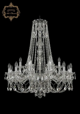 Подвесная большая люстра Art Classic 11.21 11.21.12+6.300.h-91.Cr.Sp (220V, хрусталь, на цепи, подсвечник, свеча)