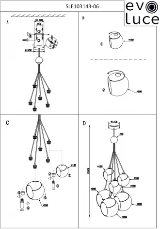Подвесной светильник Evoluce Satturo SLE103143-06 (220V, на проводе, шарики)