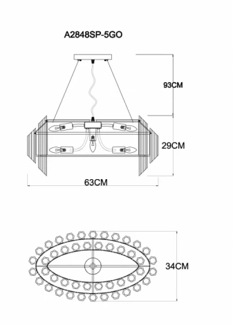 Подвесная люстра Arte Lamp Jastin A2848SP-5GO (220V, хрусталь, на тросе, круглые)