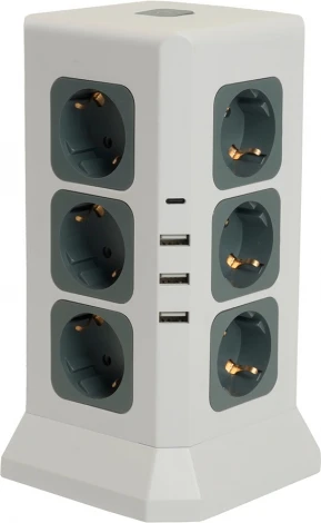 Удлинитель 12-и местный 1,5 метра с заземлением 3хUSB Type A+C Stekker Comfort 49991