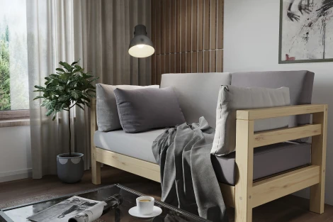 Диван Arsko прямой Домино М сосна велюр светло-серый/темно-серый