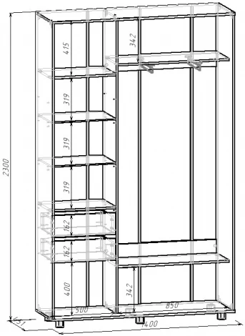 Шкаф-купе МАМА Удачный 140*45, Ясень шимо светлый с зеркалом