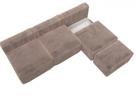 Диван прямой модульный с пуфом Лига-060 НПБ Лонг (ЛДСП,Брус,Фанера/Пластик/Велюр/Бежевый) Лига Диванов 129475