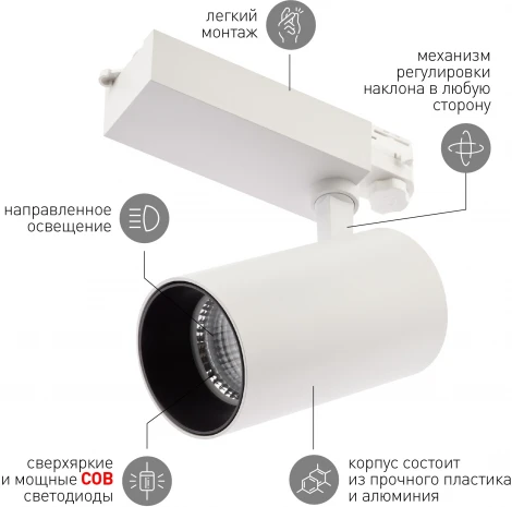 Трековый светильник ЭРА SТR-30-36-40K-W40 (LED, 220V, круглые, IP40)