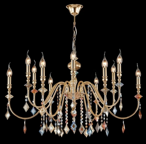 Подвесная люстра Crystal Lux MERCEDES SP6+6 GOLD/COLOR (220V, на цепи, свеча)