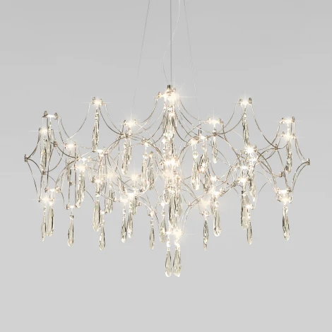 Подвесной светодиодный светильник с хрусталем и регулировкой цветовой температуры Bogate's Tense 443/1 хром (220V, подвески, пульт управления, на тросе)