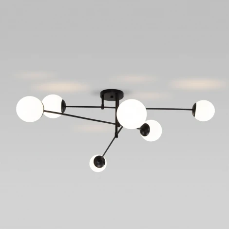 Потолочная люстра Wi-Fi на штанге Eurosvet Netz 30181/6 черный (220V, управление смартфоном, голосовое управление, умный дом - Minimir Home, Алиса, Маруся, Салют, шарики)