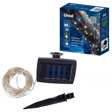 Садовая гирлянда на солнечной батарее «Роса». 300 светодиодов, разноцветный свет. 1*АА Ni-Mh аккумулятор в/к. IP44 Uniel USL-S-128/PT30000 MULTI DEW