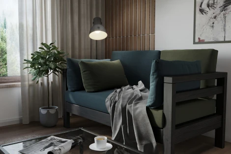 Диван Arsko прямой Домино М венге велюр голубой/зеленый