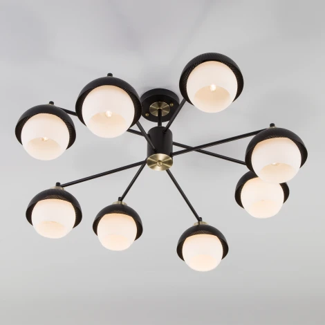 Потолочная люстра Wi-Fi на штанге Eurosvet Nocciola 70106/8 черный (220V, управление смартфоном, голосовое управление, умный дом - Minimir Home, Алиса, Маруся, Салют, шарики)