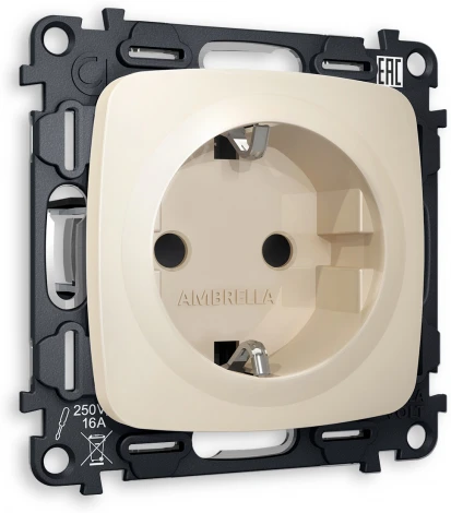 Комплект механизма Ambrella Volt электрической розетки OMEGA MO327010 Бежевый матовый с заземлением со шторками 2P+E 16A-250V QUANT