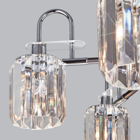 Потолочная люстра Wi-Fi на штанге Eurosvet Tenia 70090/5 графит (220V, хрусталь, управление смартфоном, голосовое управление, умный дом - Minimir Home, Алиса, Маруся, Салют)