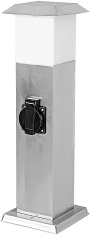 Розетка уличная со светильником Post 10174/T, 2 розетки 3600W, 1х28W Е27, нержавеющая сталь/пластик, хром