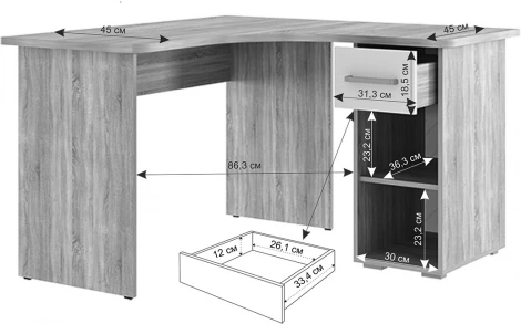 Лайт-1 Стол компьютерный 1200 угловой, цвет дуб сонома/белый Mebelson (арт.SKL1.2N01.1623)