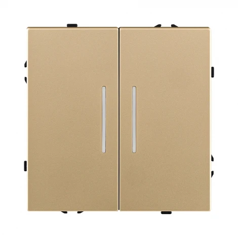 Выключатель 2-клавишный проходной 10А/250В с LED подсветкой, золотой Kollinger Eclipse EC-011GD