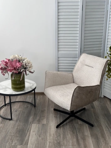 Кресло BELFAST 360 град. XD841-02 Бежевый, букле/ GINO-101 Бежевый, ткань/ Черный, ®DISAUR