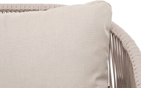 "Милан" диван 3-местный плетеный из роупа, каркас алюминий белый муар, роуп бежевый круглый, ткань бежевая 052 4SIS арт.УТ-00004929