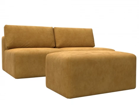 Диван прямой модульный с пуфом Лига-060 НПБ (ЛДСП,Брус,Фанера/Пластик/Велюр/Желтый) Лига Диванов 129669