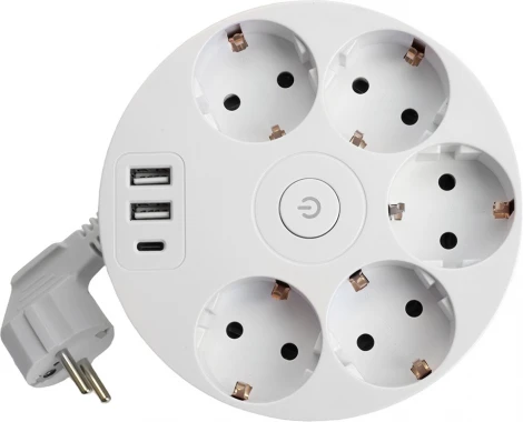 Удлинитель 5-и местный 2,5 метра с заземлением 2хUSB Type A+C Stekker Comfort 49591