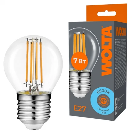 Светодиодная лампа FILAMENT 7Вт 6500K Е27 Wolta WF-G45-7W6KE27