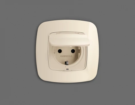 Лицевая панель Ambrella Volt OMEGA (Бежевый матовый) для электрической розетки с/з со шторками и крышкой IP44 QUANT OP3280