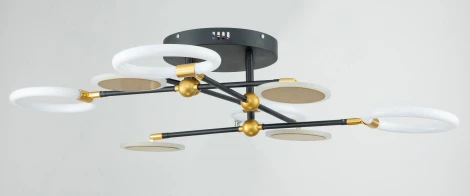 Люстра потолочная светодиодная на штанге Cassiopeia 10247/8 LED LED*63W Black/Gold (регулировка яркости, 220V, пульт управления, кольцо)