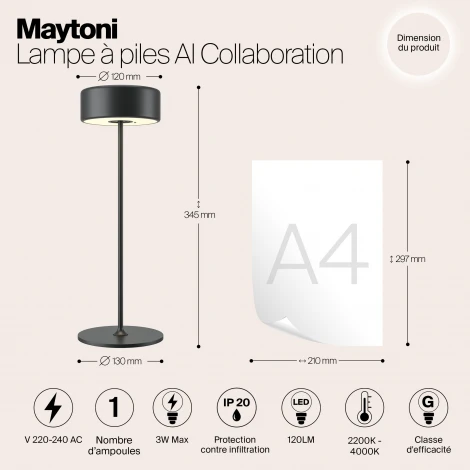 Настольная лампа с аккумулятором Maytoni AI Collaboration MOD229TL-L3B3K2 (регулировка яркости, LED, 220V, выключатель, круглые)
