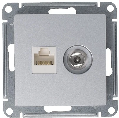 ТВ-розетка встраиваемая и Ethernet RJ-45 (алюминий) Systeme Electric AtlasDesign ATN000389
