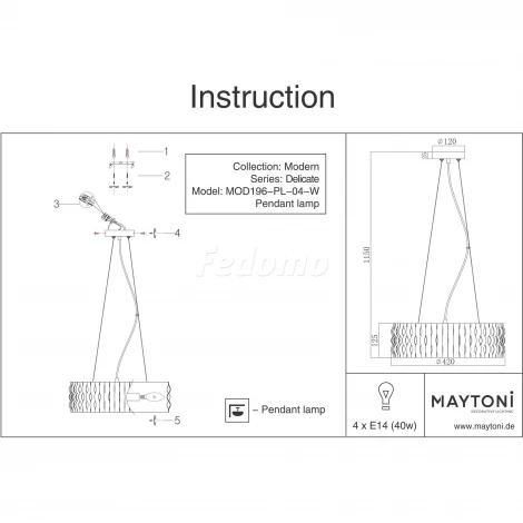 Подвесной светильник Maytoni Delicate MOD196-PL-04-W