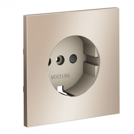 Накладка для розетки с заземлением и защитными шторками (платина) Voltum S70 Metal VLSM000710