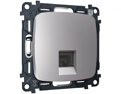 Комплект механизма Ethernet RJ-45 розетки экранированной с автоматической защитной шторкой встраиваемый (сталь матовый) Ambrella Volt QUANT MO512005