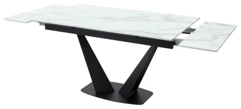 Стол Ниагара 160 БЕЛЫЙ МРАМОР, стекло / ЧЕРНЫЙ,