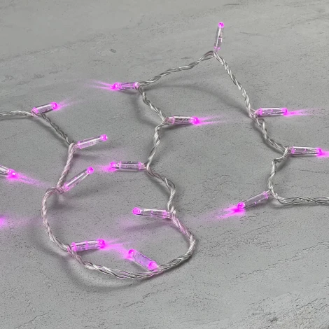 Гирлянда Нить с колпачком 10м розовая 24В, 100 LED, провод прозрачный ПВХ, IP65 Laitcom PST100CAP-10-1P