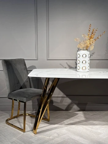 Стол обеденный IST-CASA Соар-2 F-1690,160х90х76 см, бело-серая керамика/золото