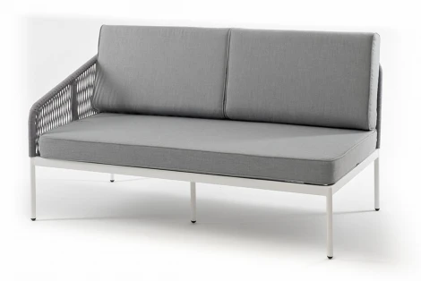 "Канны" правый модуль плетеный из роупа, каркас алюминий светло-серый (RAL7035) шагрень, роуп серый круглый, ткань серая 017 4SIS арт.УТ-00006092